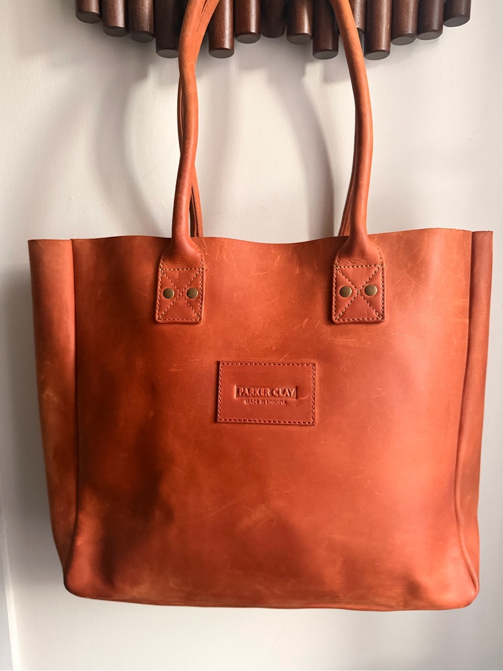 Parker Leather Large Tote Bag in Cognac